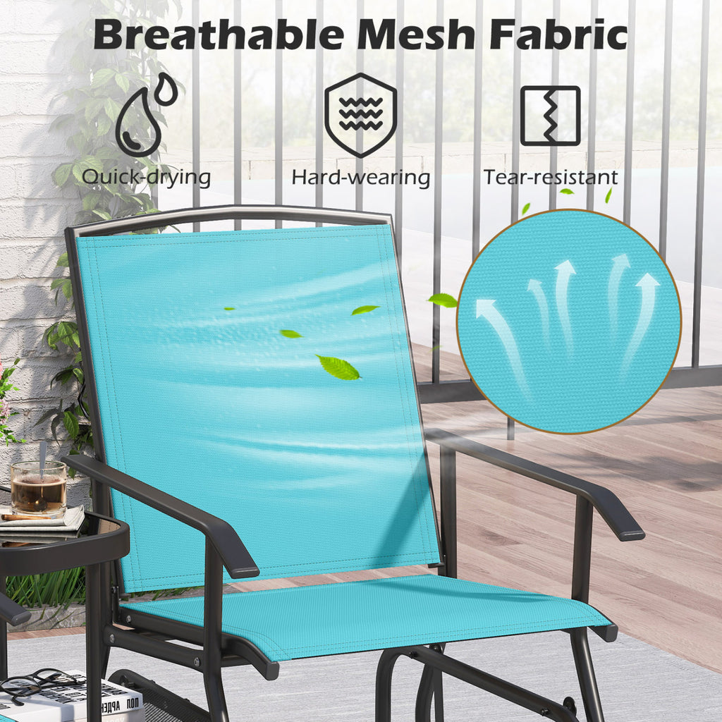 2-Seater Outdoor Glider Bench with 2-Tier Center Table-Turquoise