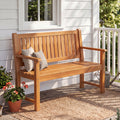 2-Seater Outdoor Wooden Bench with Backrest and Armrests-Natural