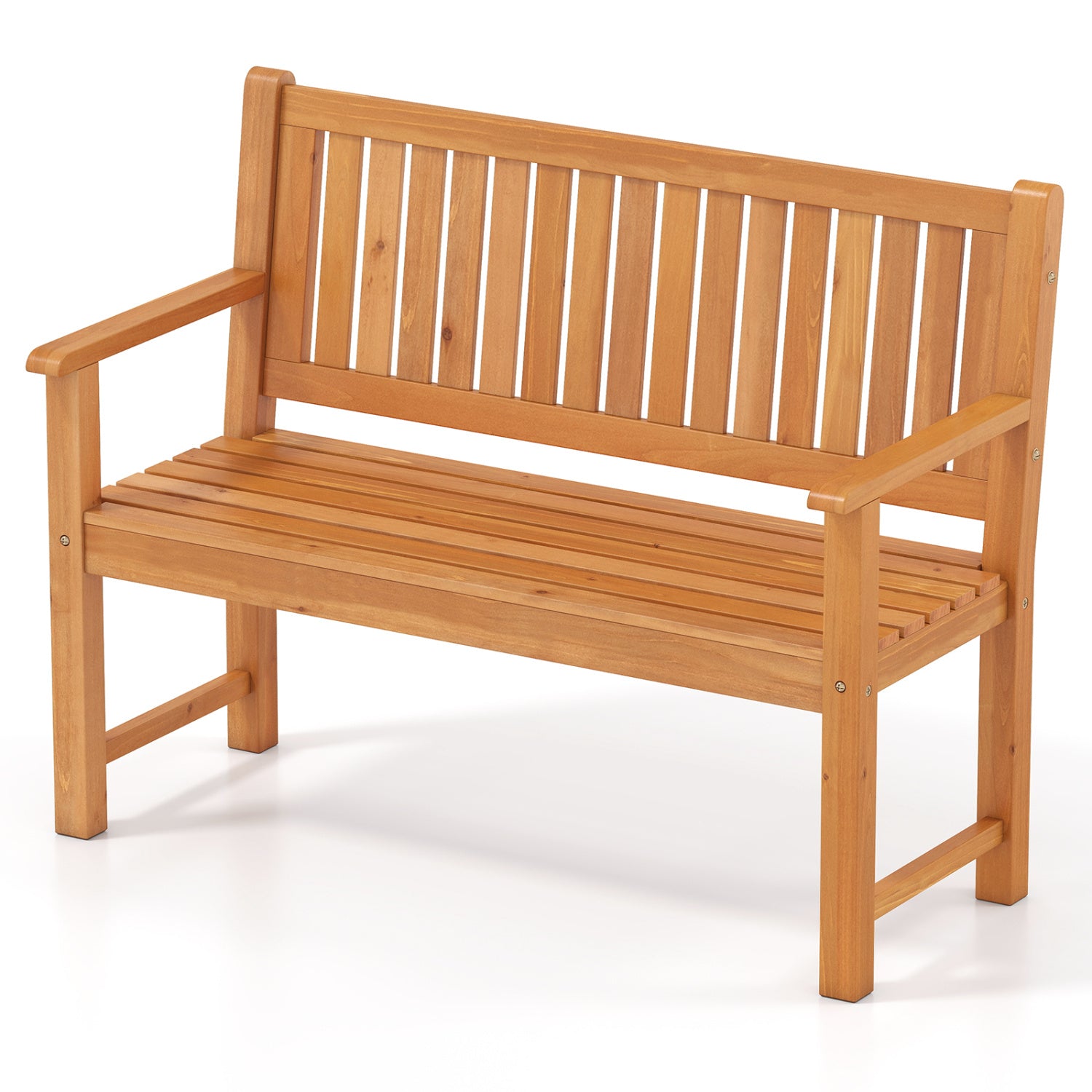 2-Seater Outdoor Wooden Bench with Backrest and Armrests-Natural