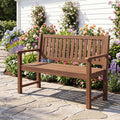 2-Seater Outdoor Wooden Bench with Backrest and Armrests-Brown
