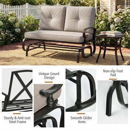 2 Seats Outdoor Swing Glider Chair with Comfortable Cushions-Beige