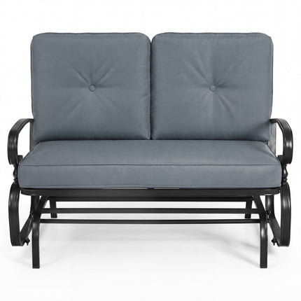 2 Seats Outdoor Swing Glider Chair with Removable Cushions-Gray