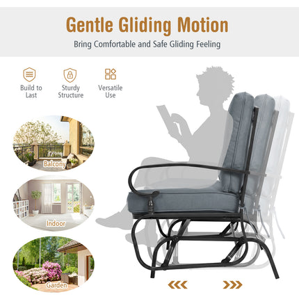 2 Seats Outdoor Swing Glider Chair with Removable Cushions-Gray