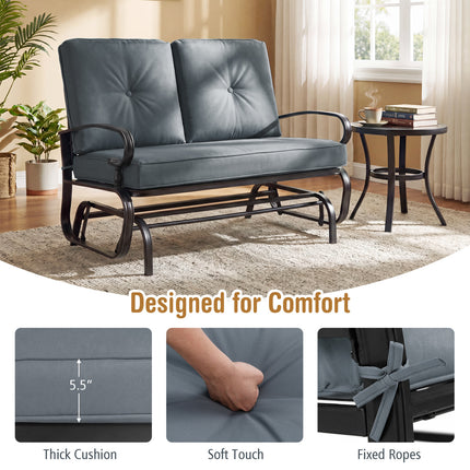 2 Seats Outdoor Swing Glider Chair with Removable Cushions-Gray