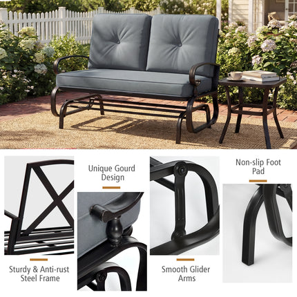 2 Seats Outdoor Swing Glider Chair with Removable Cushions-Gray