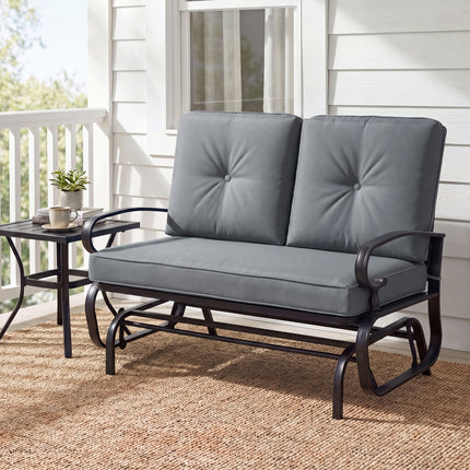 2 Seats Outdoor Swing Glider Chair with Removable Cushions-Gray