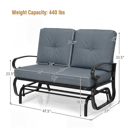 2 Seats Outdoor Swing Glider Chair with Removable Cushions-Gray