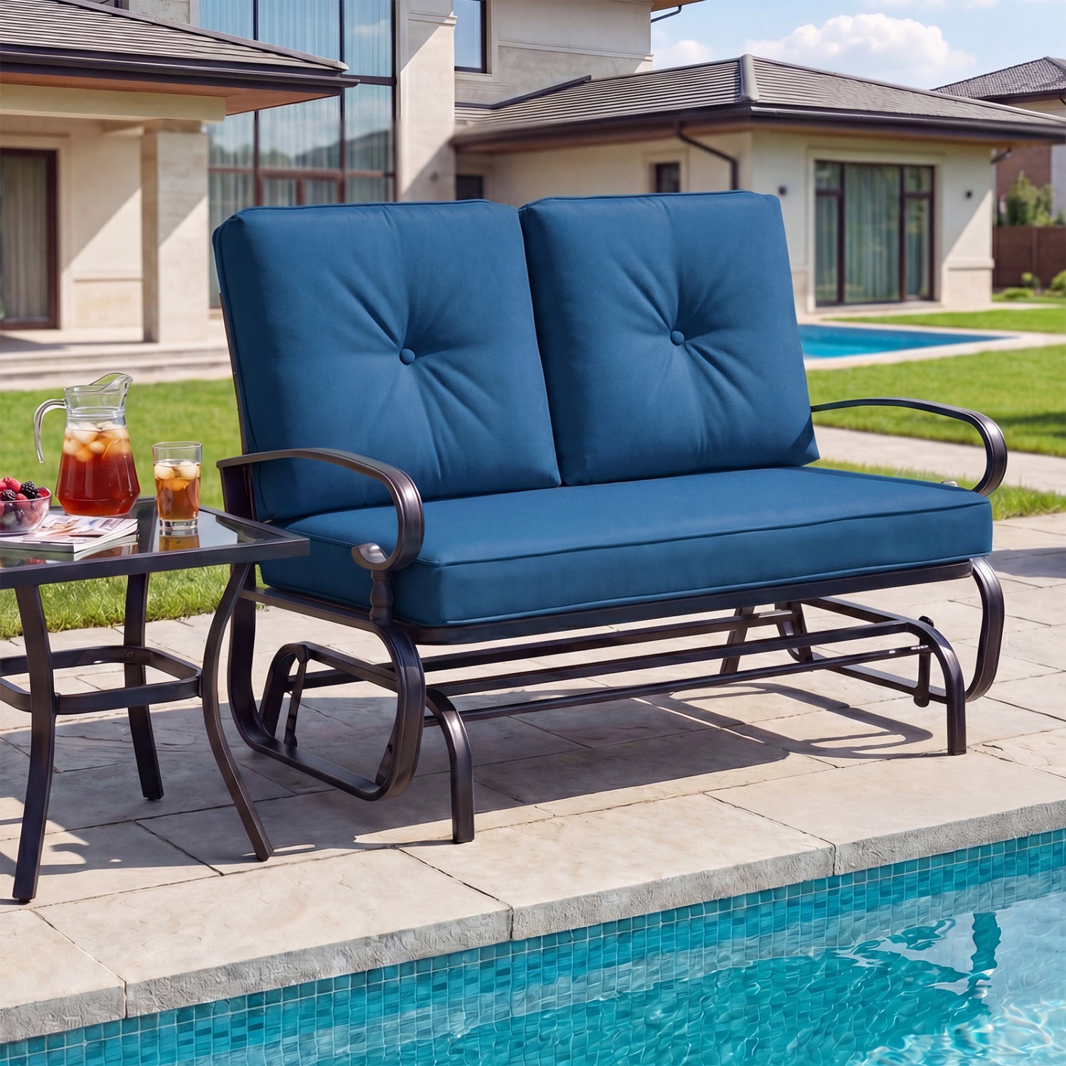 Balancelle à deux places d'extérieur avec coussins confortables - Gris