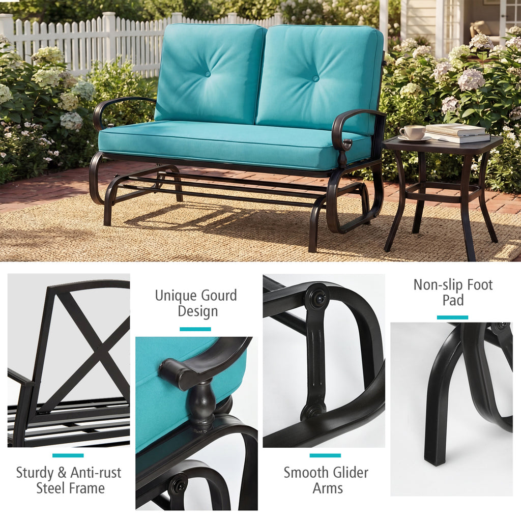 2 Seats Outdoor Swing Glider Chair with Comfortable Cushions-Pantone Green