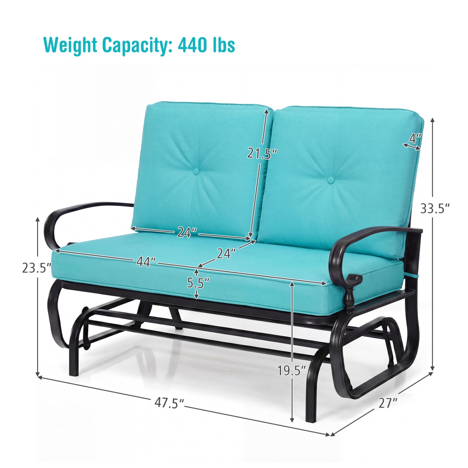 2 Seats Outdoor Swing Glider Chair with Comfortable Cushions-Pantone Green