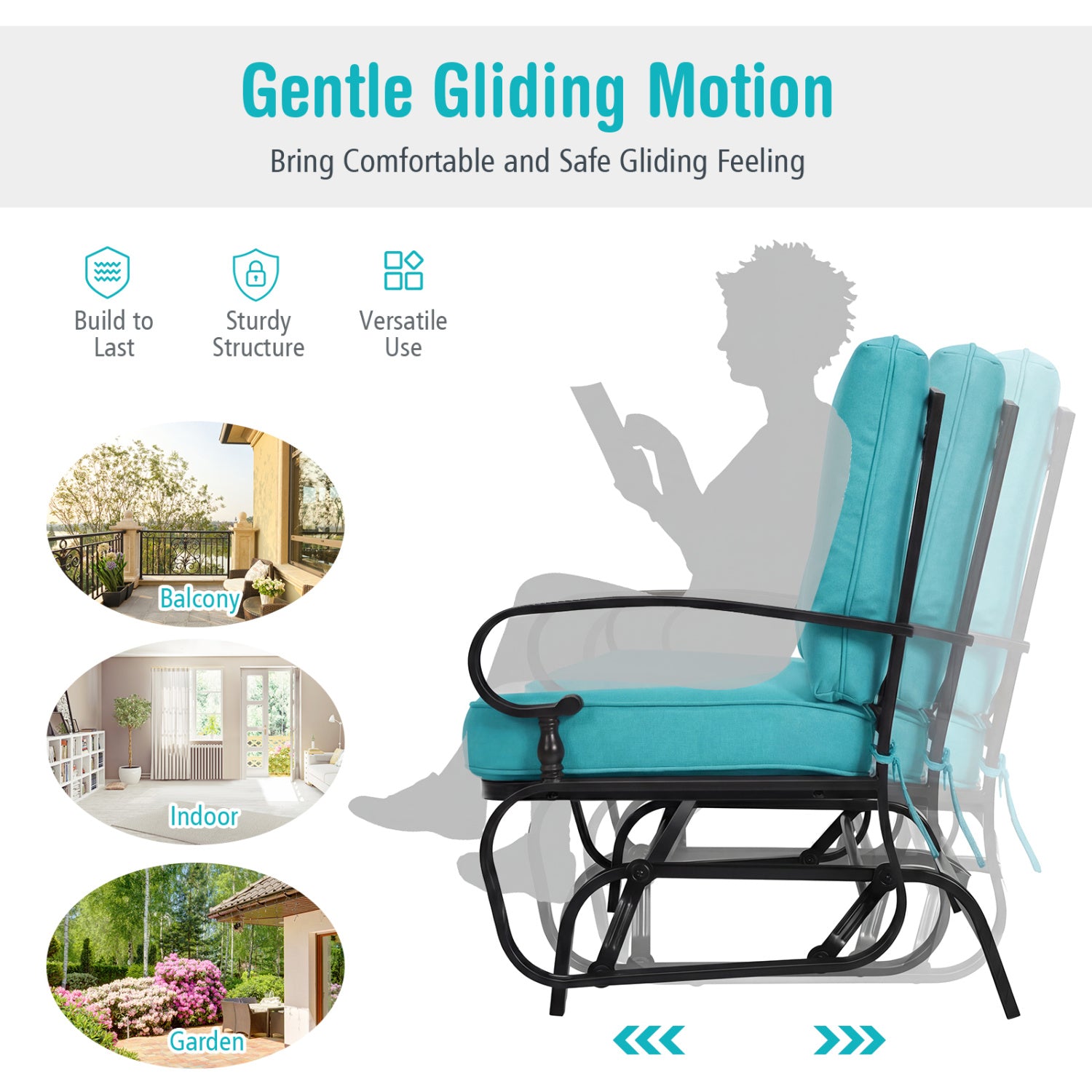 2 Seats Outdoor Swing Glider Chair with Comfortable Cushions-Pantone Green