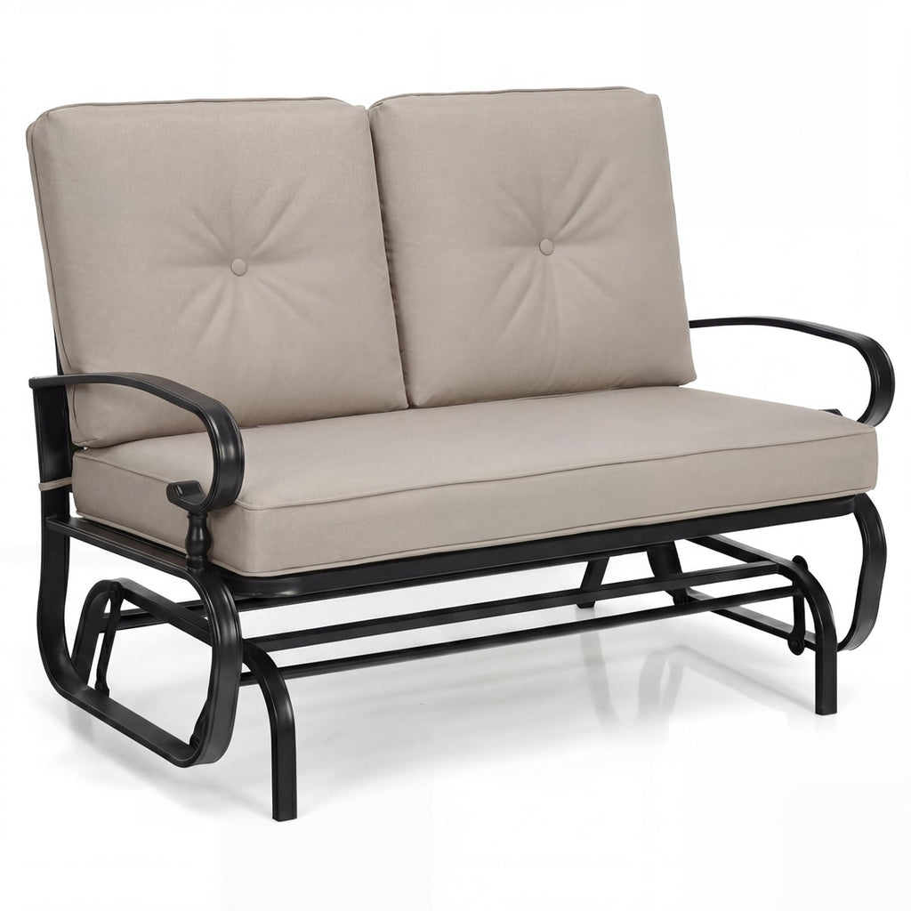 Fauteuil balançoire à bascule 2 places d'extérieur avec coussins confortables - Beige