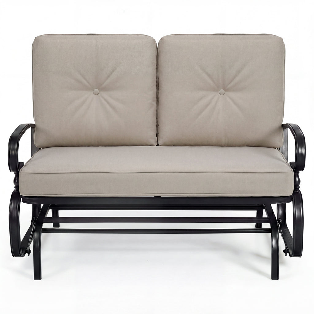 Fauteuil balançoire à bascule 2 places d'extérieur avec coussins confortables - Beige
