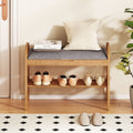 Banc à chaussures 2 niveaux en bambou avec rangement et coussin rembourré – Gris