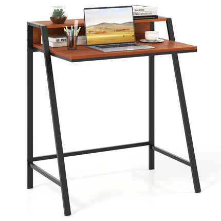 2 Tier Computer Desk PC Laptop Table Study Writing Home Office Workstation New-Walnut
