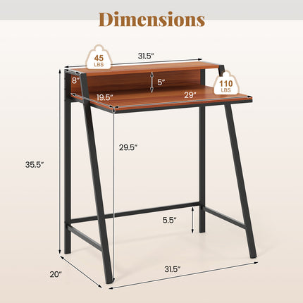 2 Tier Computer Desk PC Laptop Table Study Writing Home Office Workstation New-Walnut