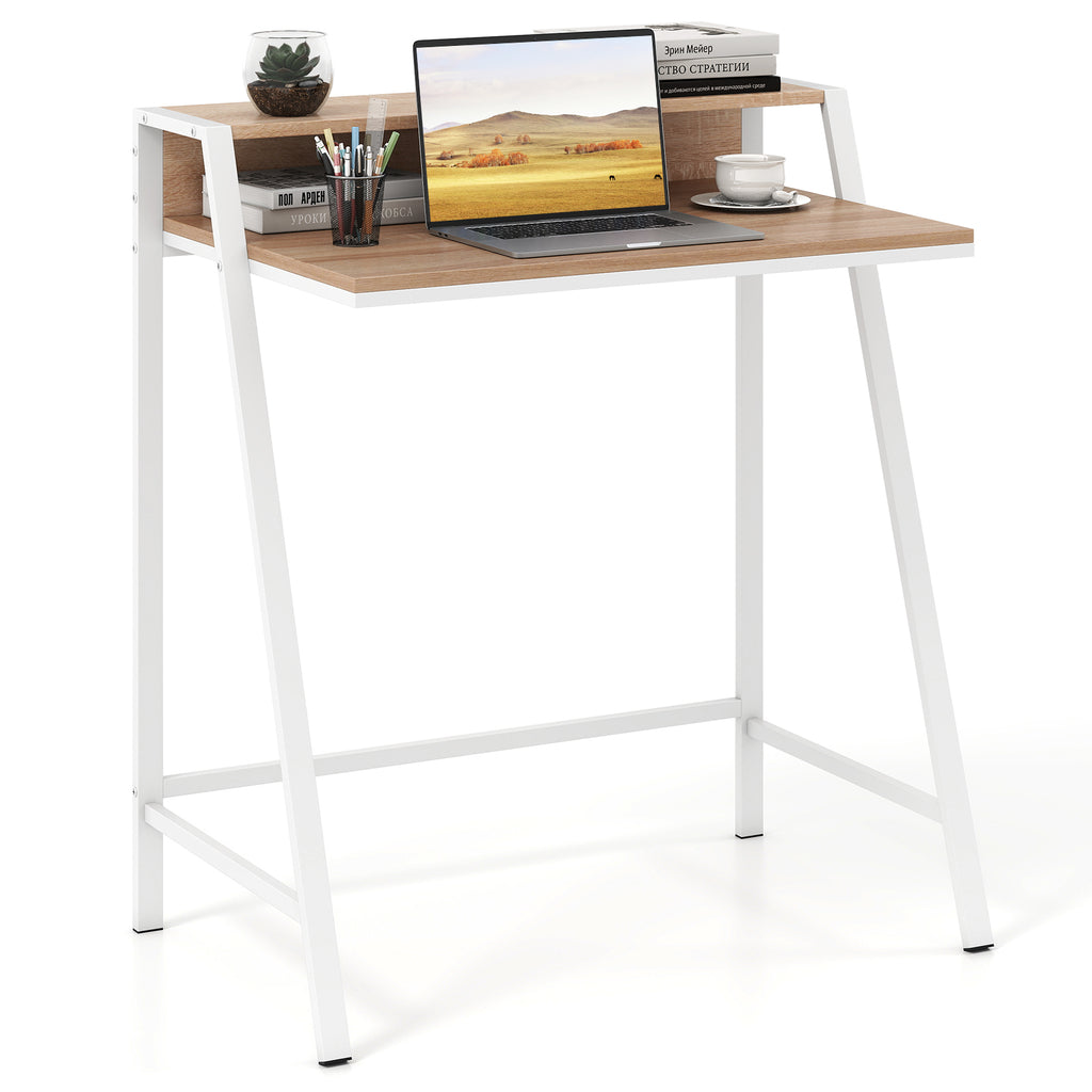 2 Tier Computer Desk PC Laptop Table Study Writing Home Office Workstation New-Natural