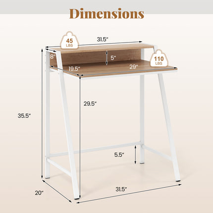 2 Tier Computer Desk PC Laptop Table Study Writing Home Office Workstation New-Natural