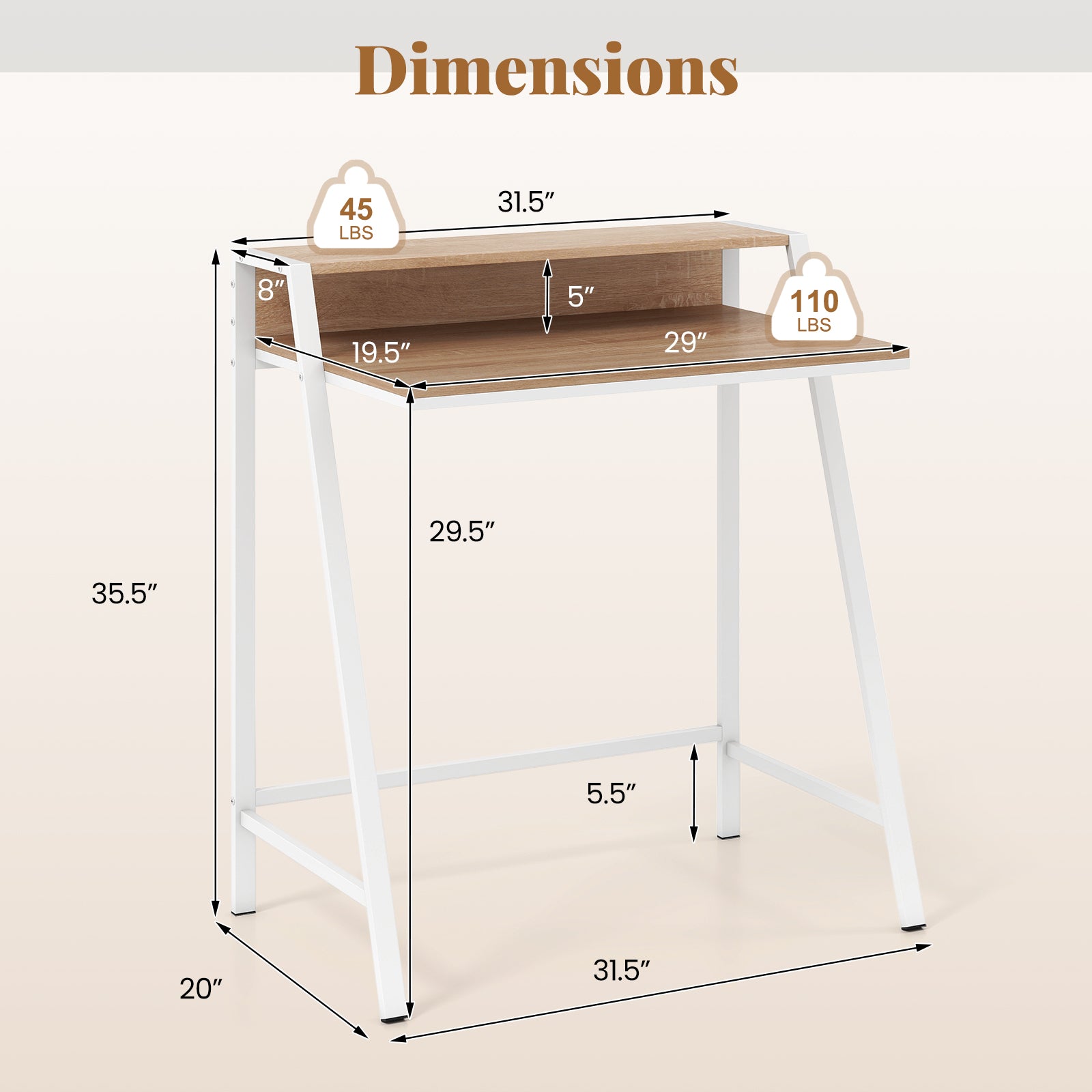 2 Tier Computer Desk PC Laptop Table Study Writing Home Office Workstation New-Natural