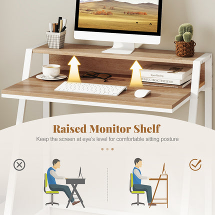2 Tier Computer Desk PC Laptop Table Study Writing Home Office Workstation New-Natural