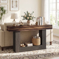 2-Tier Farmhouse Console Table 63" Long with Storage Shelf-Rustic Brown