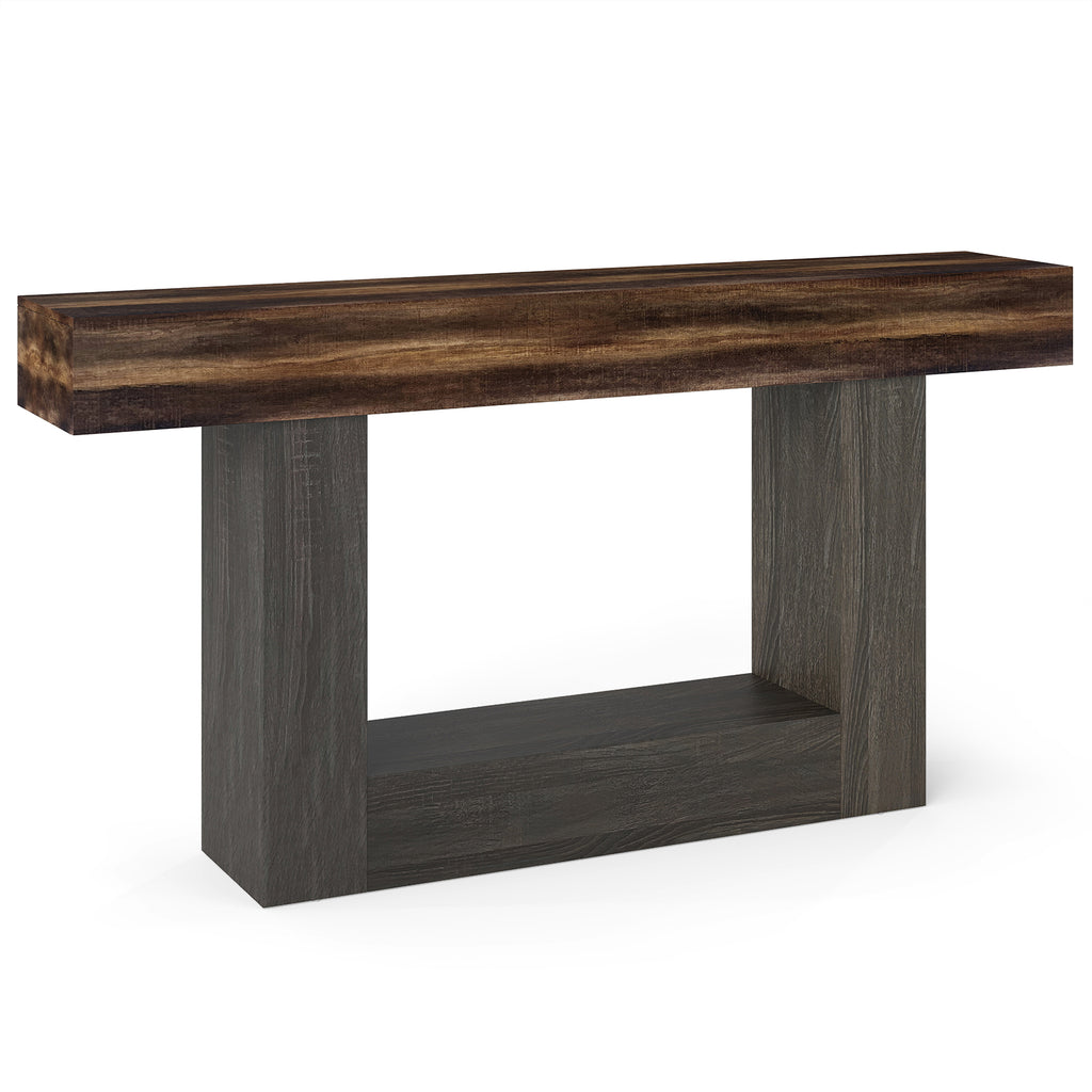 2-Tier Farmhouse Console Table 63" Long with Storage Shelf-Rustic Brown