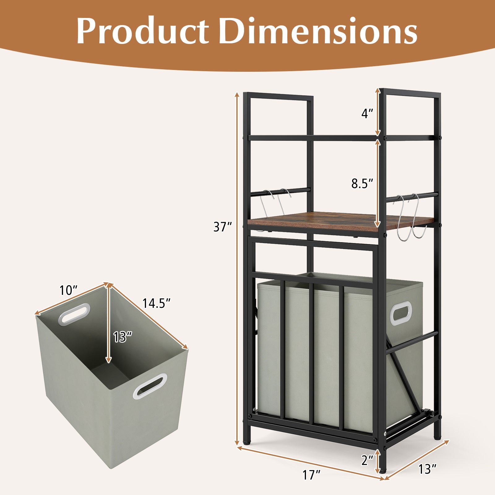 2-Tier Laundry Hamper with Tilt-out Basket-Black