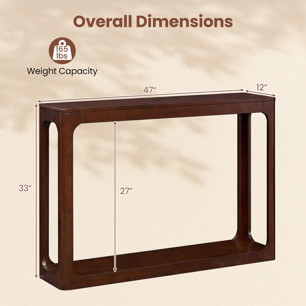 2-Tier Mid Century Wood Console Table with Storage Shelf-Brown