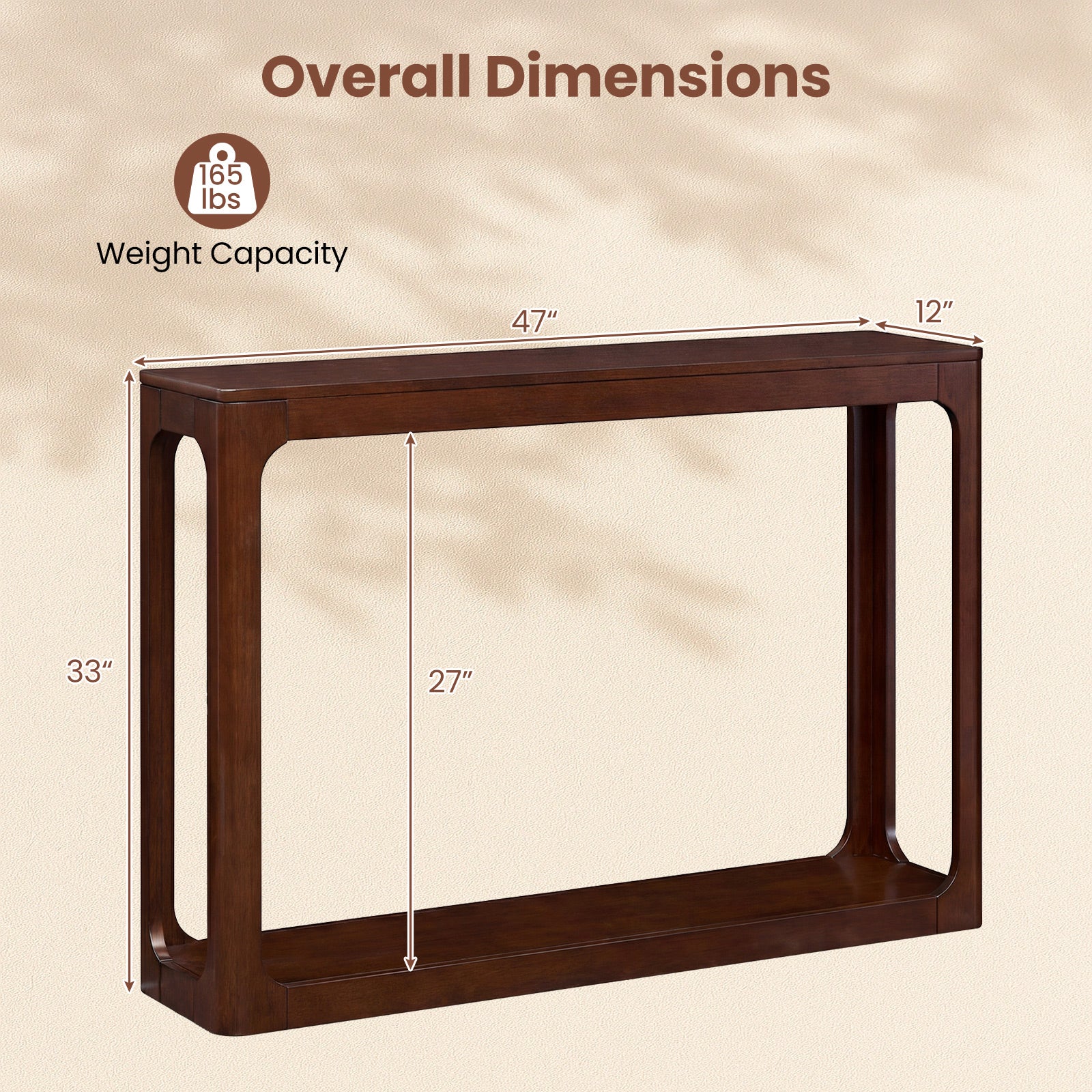 2-Tier Mid Century Wood Console Table with Storage Shelf-Brown