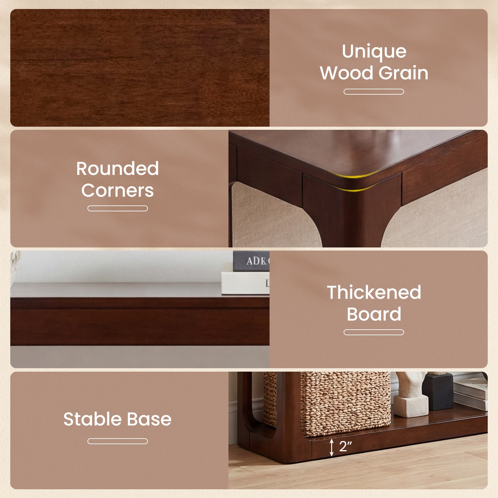 2-Tier Mid Century Wood Console Table with Storage Shelf-Brown