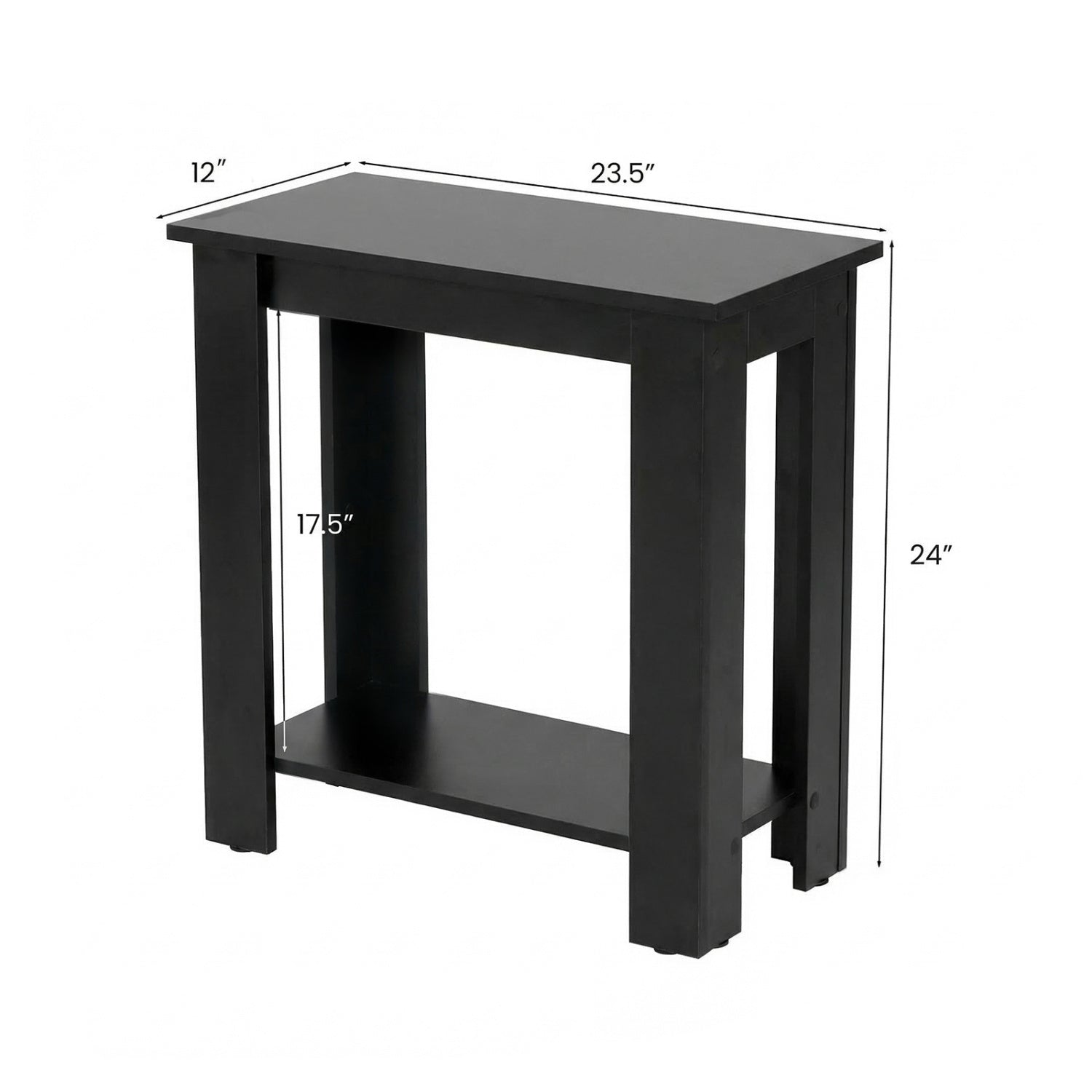 2-Tier Modern Compact End Table with Storage Shelf-Black