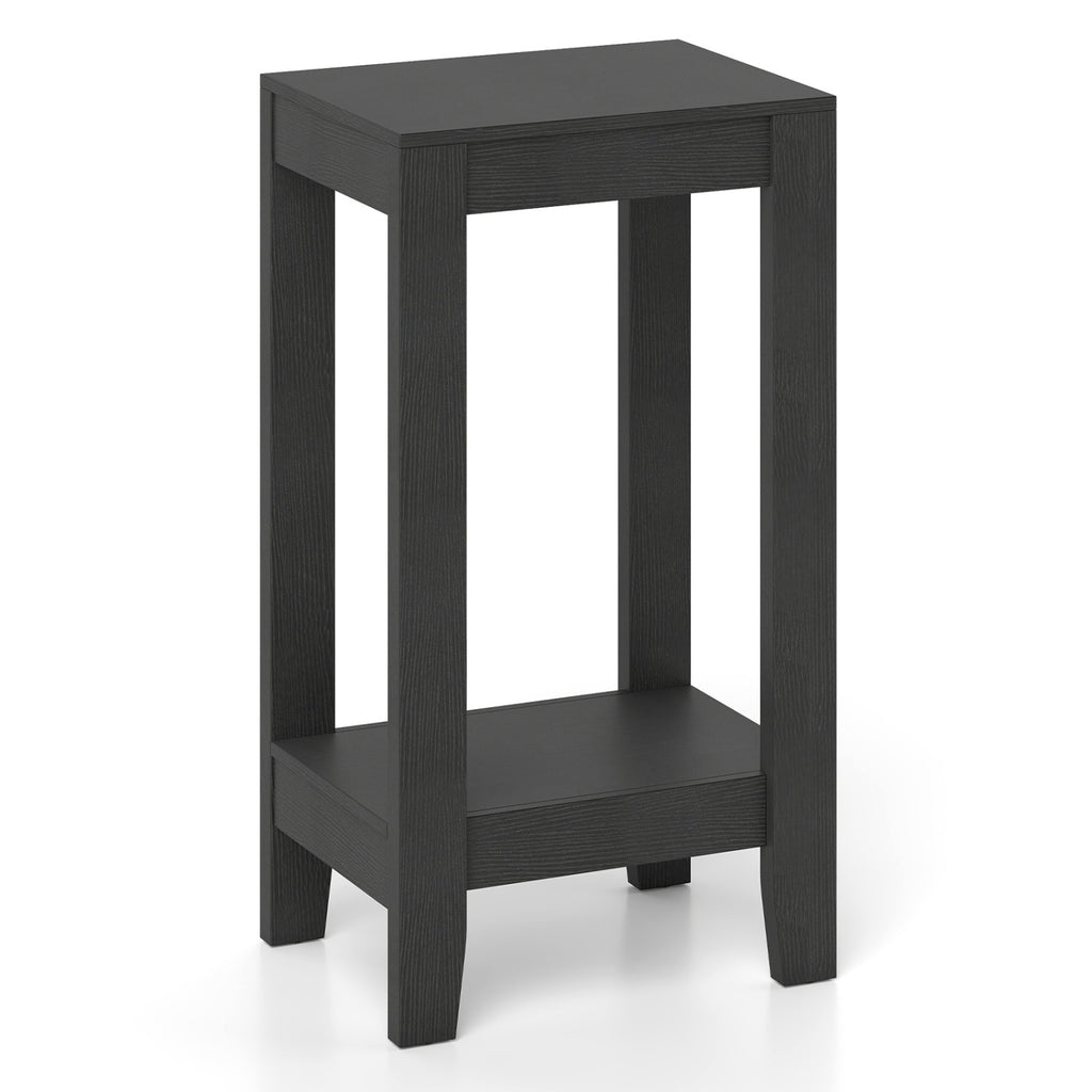 2-Tier Nightstand End Side Wooden Legs Table for Bedroom-Black
