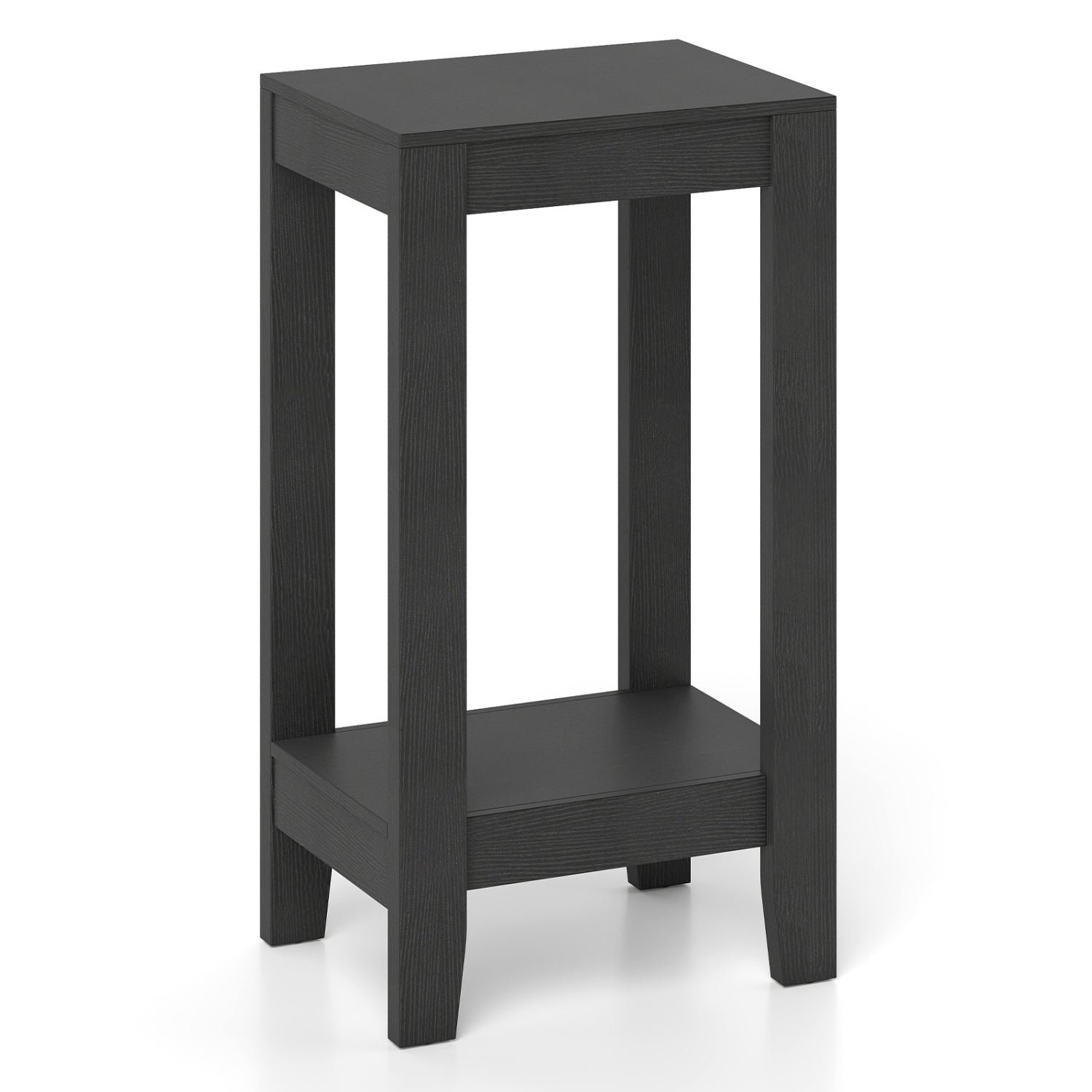 2-Tier Nightstand End Side Wooden Legs Table for Bedroom-Black