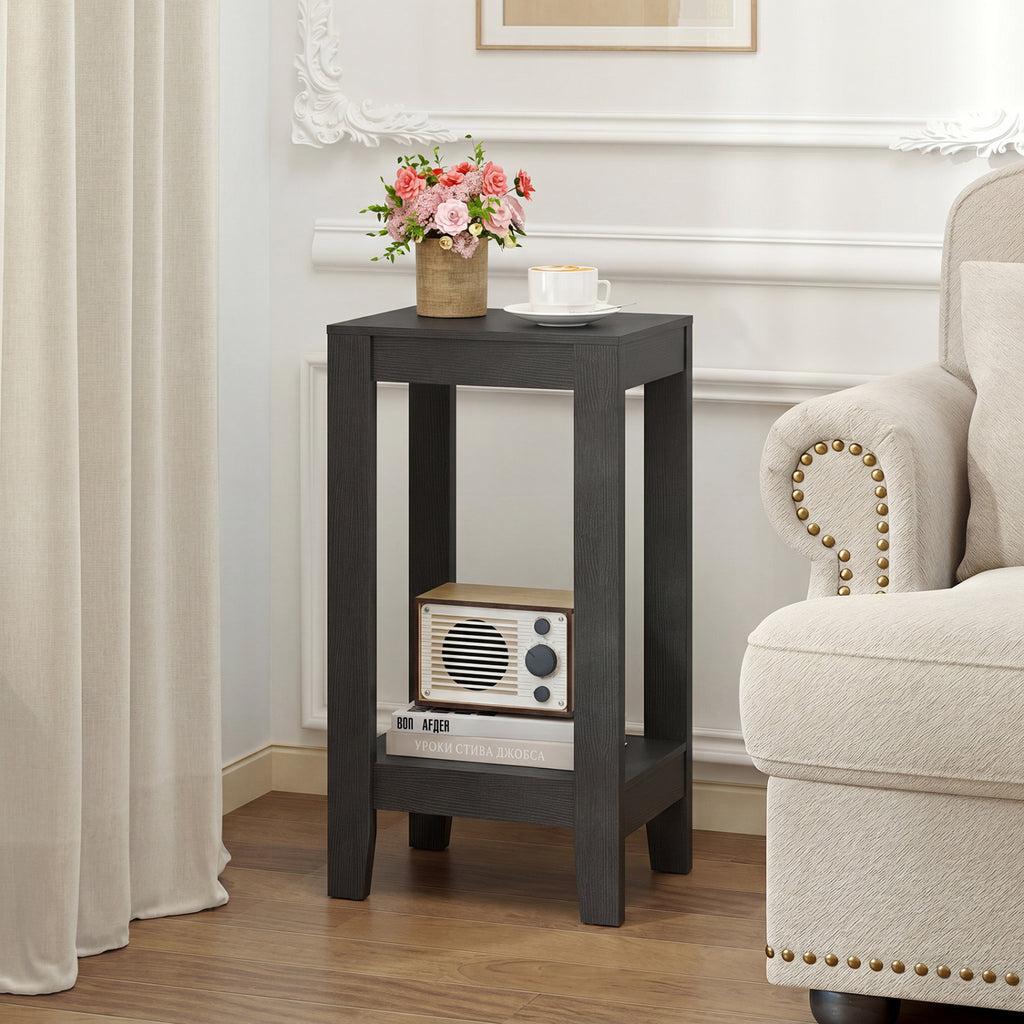 2-Tier Nightstand End Side Wooden Legs Table for Bedroom-Black