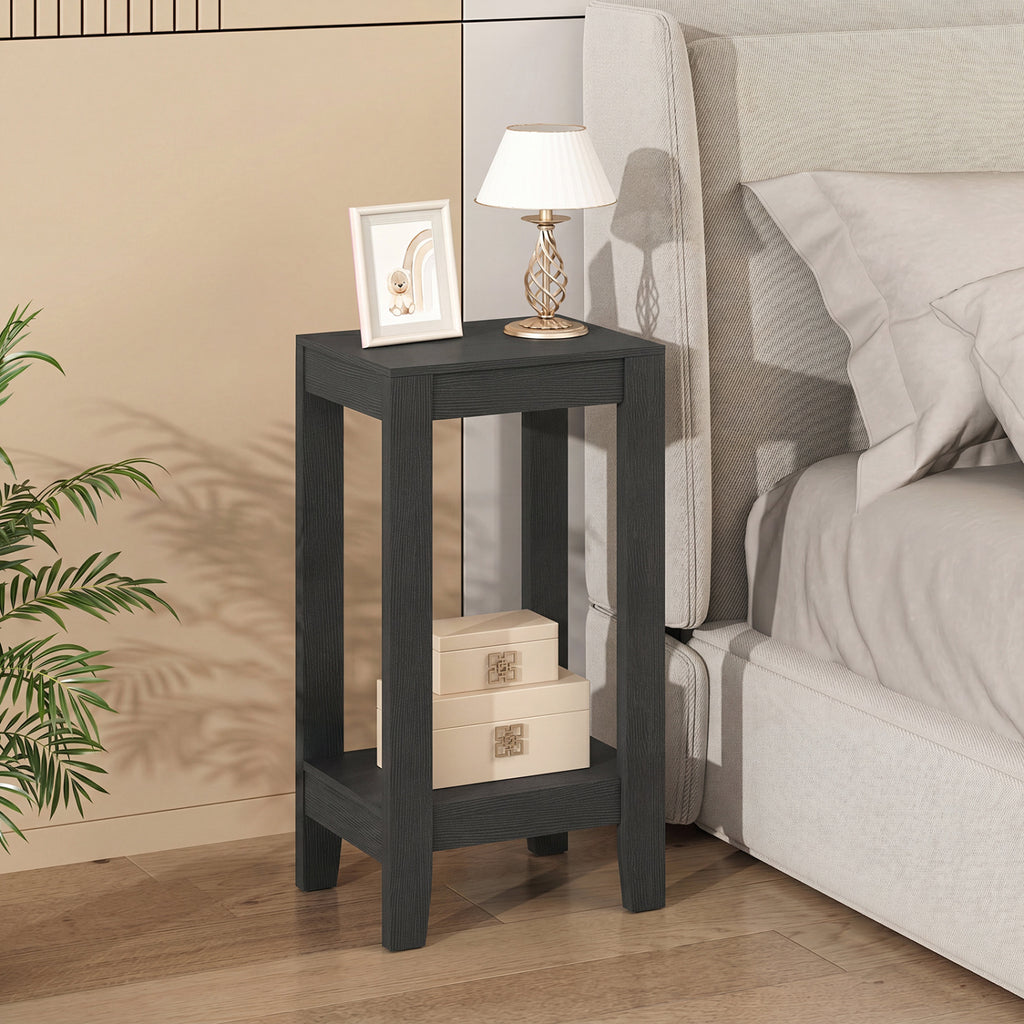 2-Tier Nightstand End Side Wooden Legs Table for Bedroom-Black