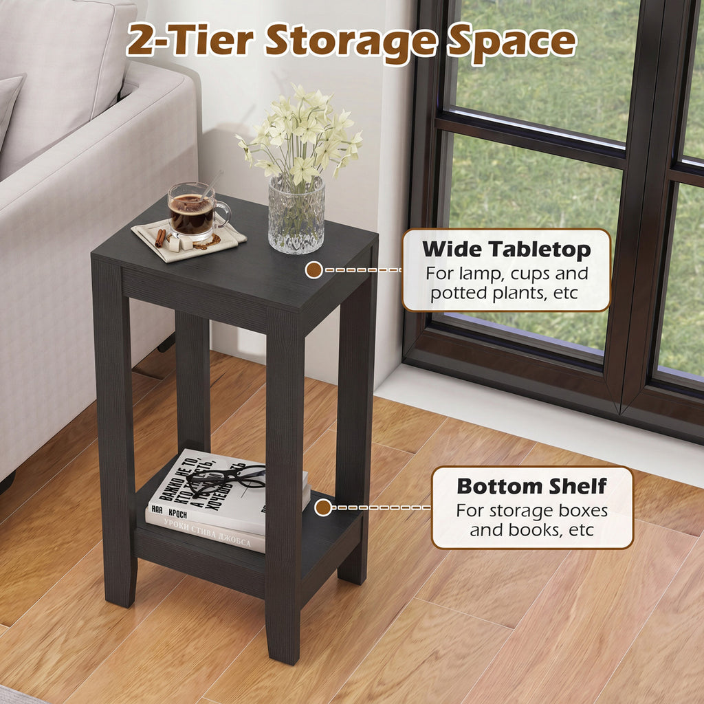 2-Tier Nightstand End Side Wooden Legs Table for Bedroom-Black