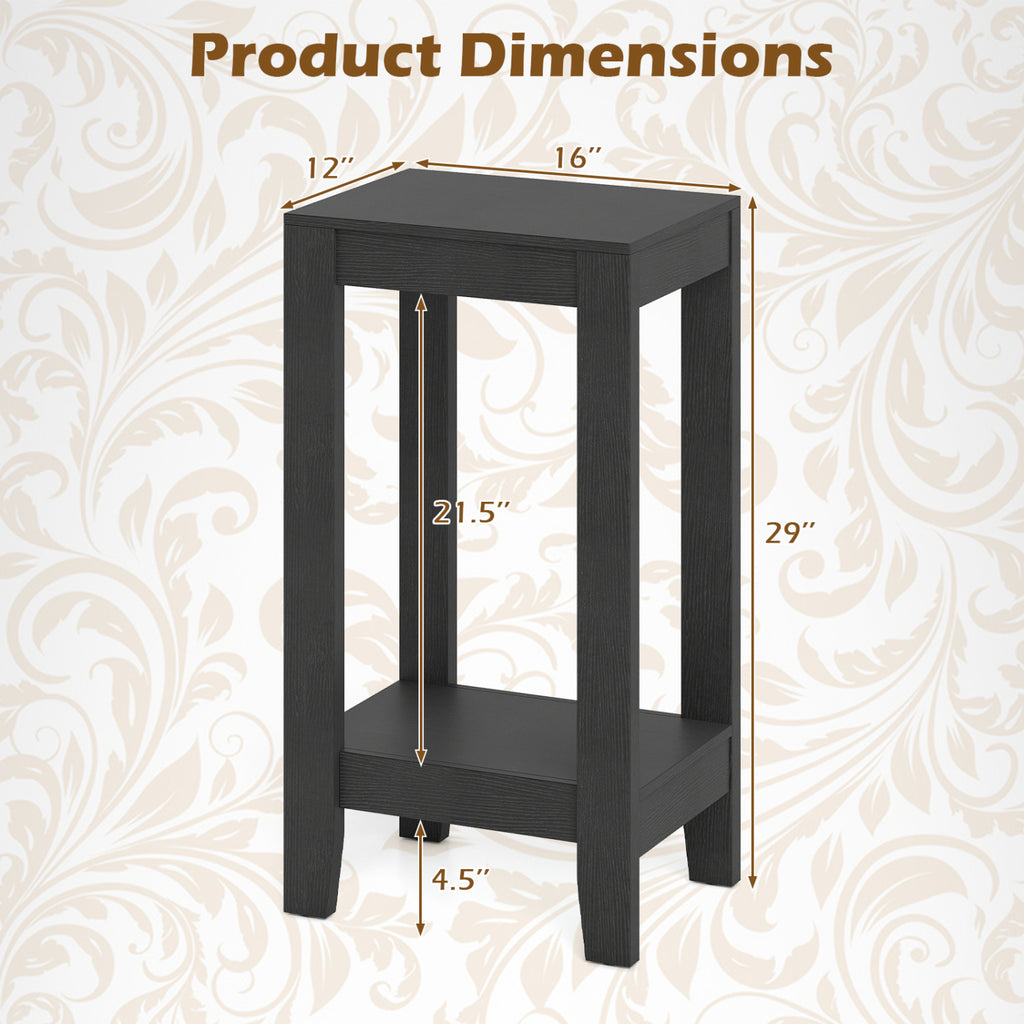 2-Tier Nightstand End Side Wooden Legs Table for Bedroom-Black