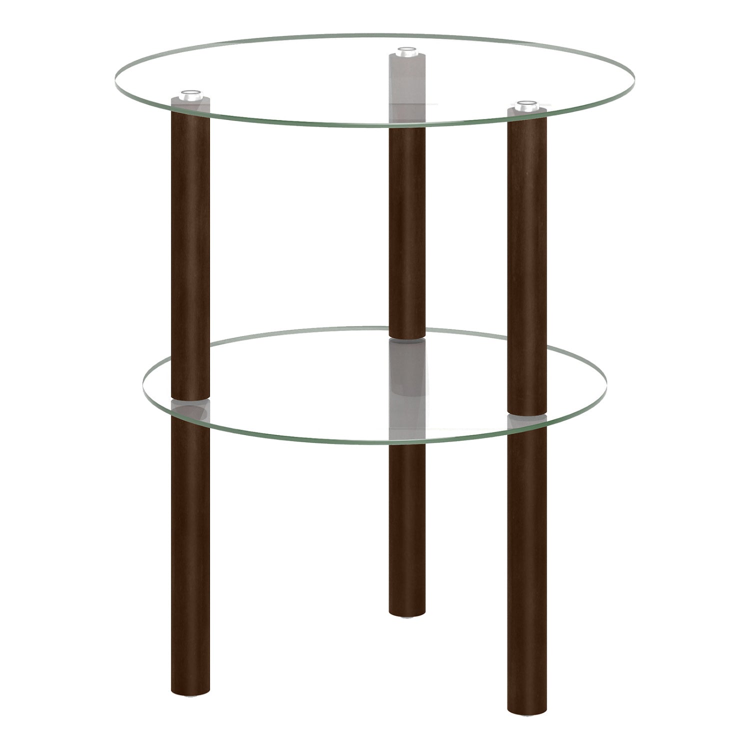 2-Tier Round End Table with Clear Tempered Glass Top and Shelf-Brown