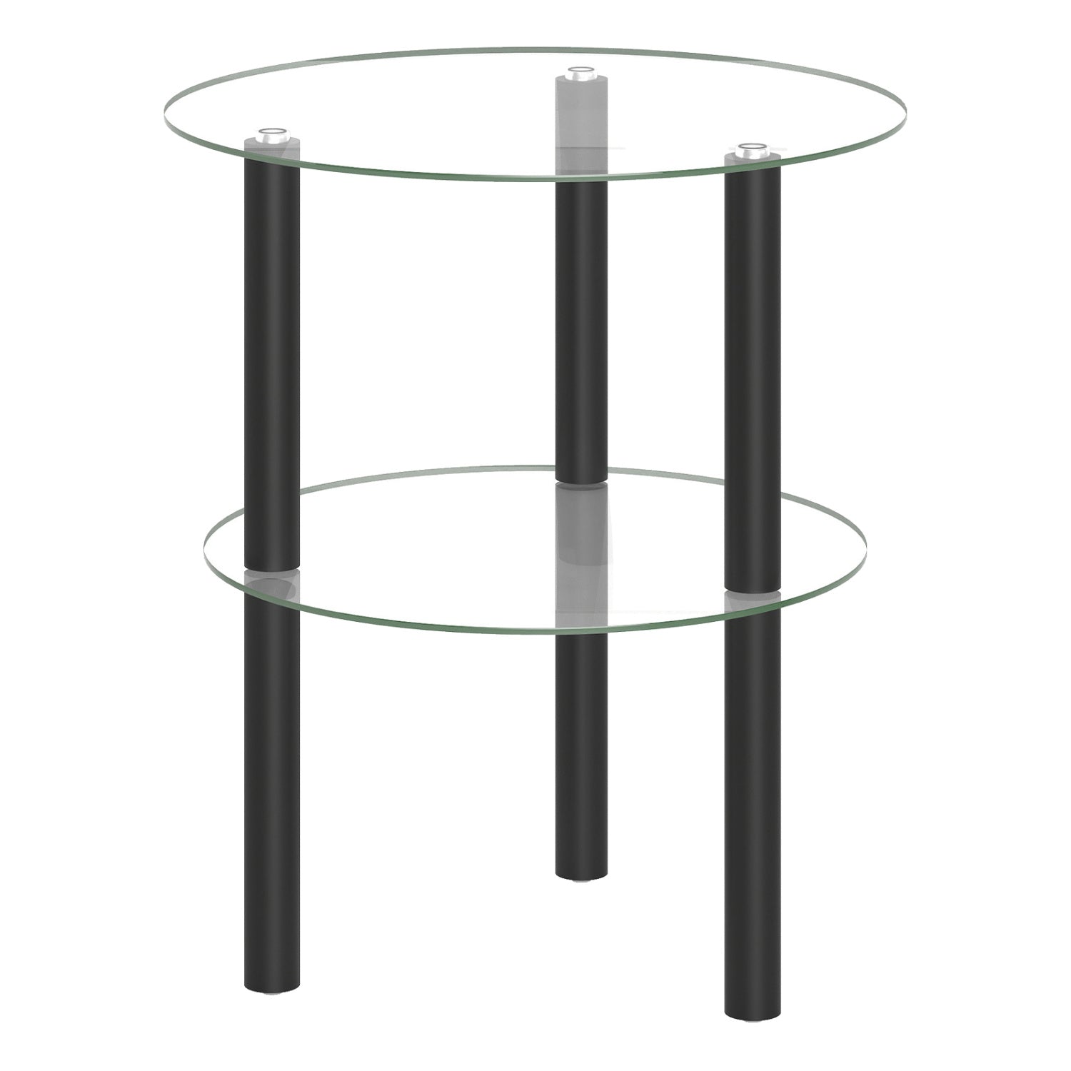 2-Tier Round End Table with Clear Tempered Glass Top and Shelf-Black