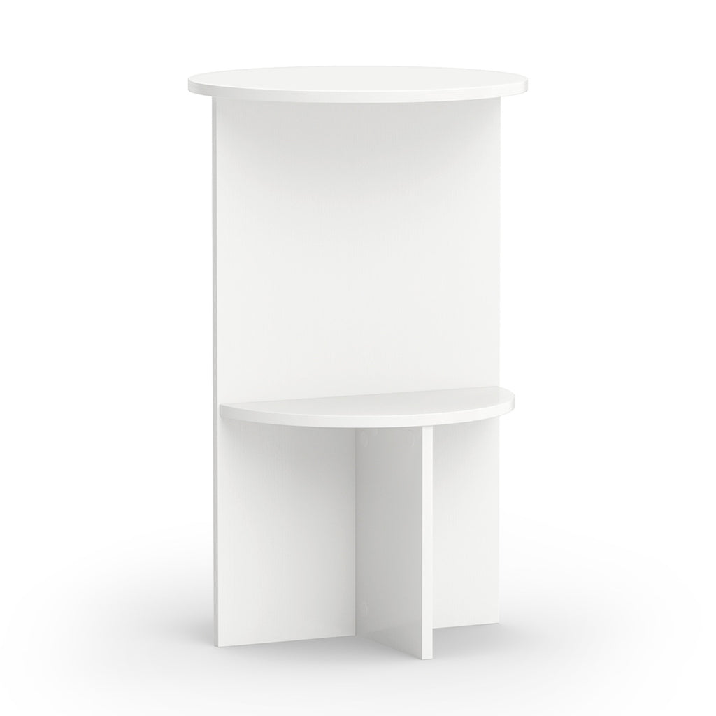 2-Tier Round Side Table with Storage Shelf for Small Space-White