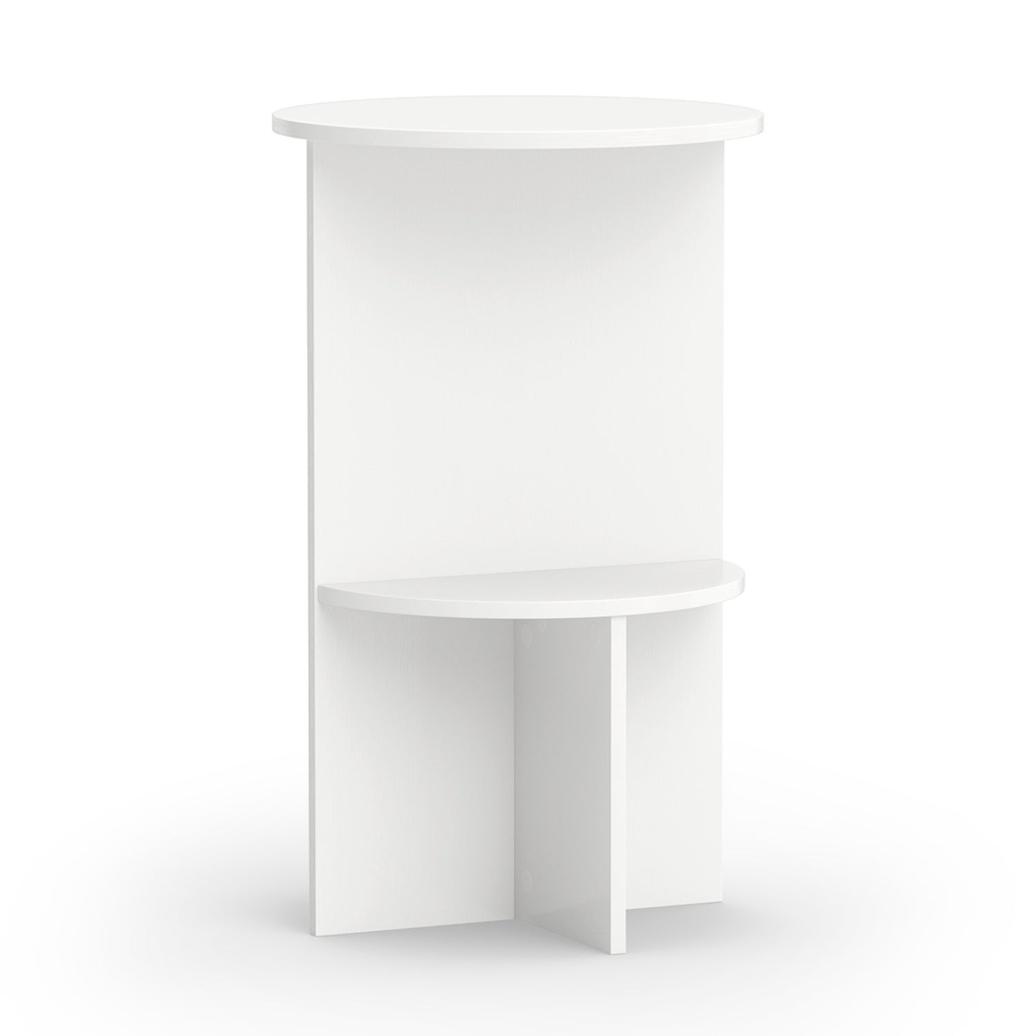 2-Tier Round Side Table with Storage Shelf for Small Space-White