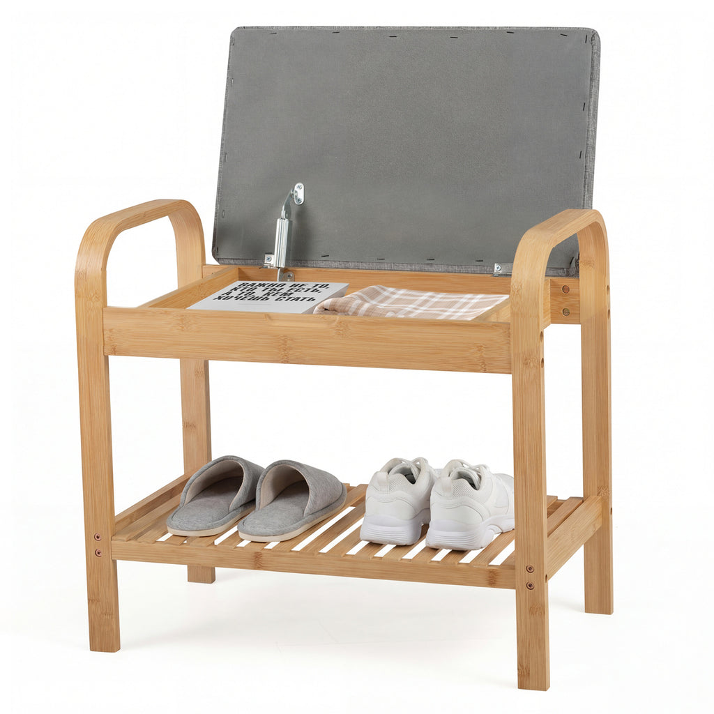 Banc à chaussures 2 niveaux avec rangement supérieur relevable - Naturel