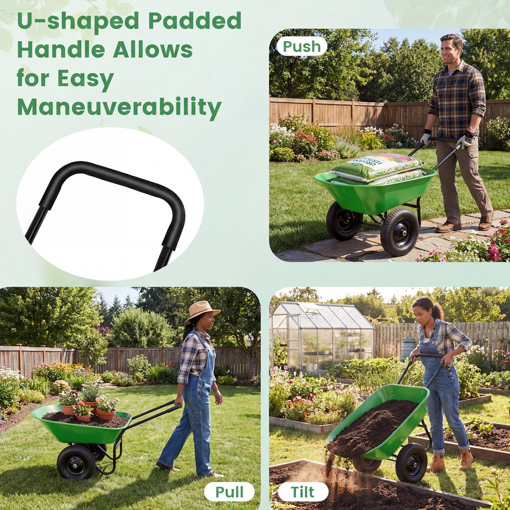 2 Tire Heavy-duty Dolly Utility Cart Wheelbarrow Garden Cart-Light Green