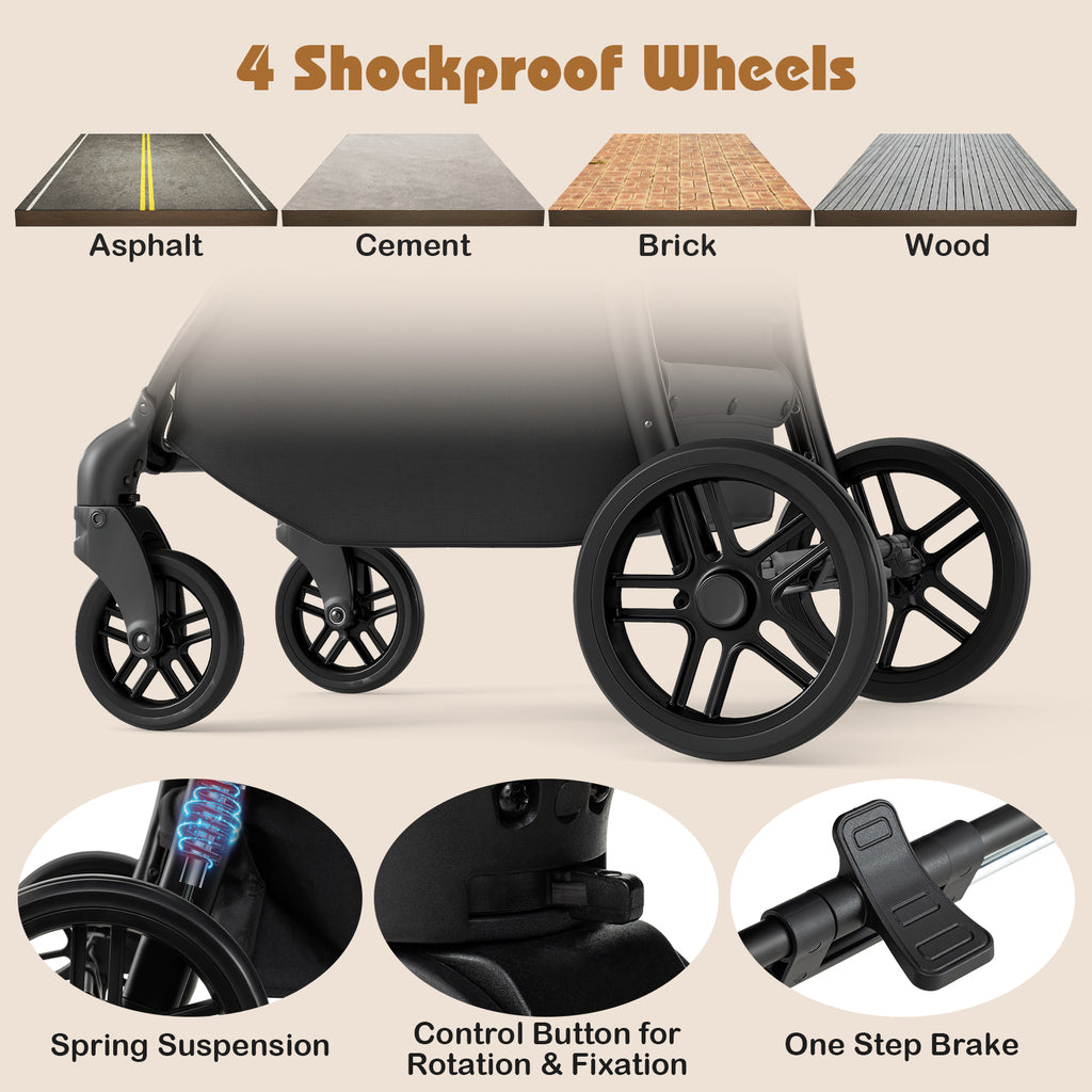 2-in-1 Baby Stroller with Bassinet Mode and Reversible Seat-Black