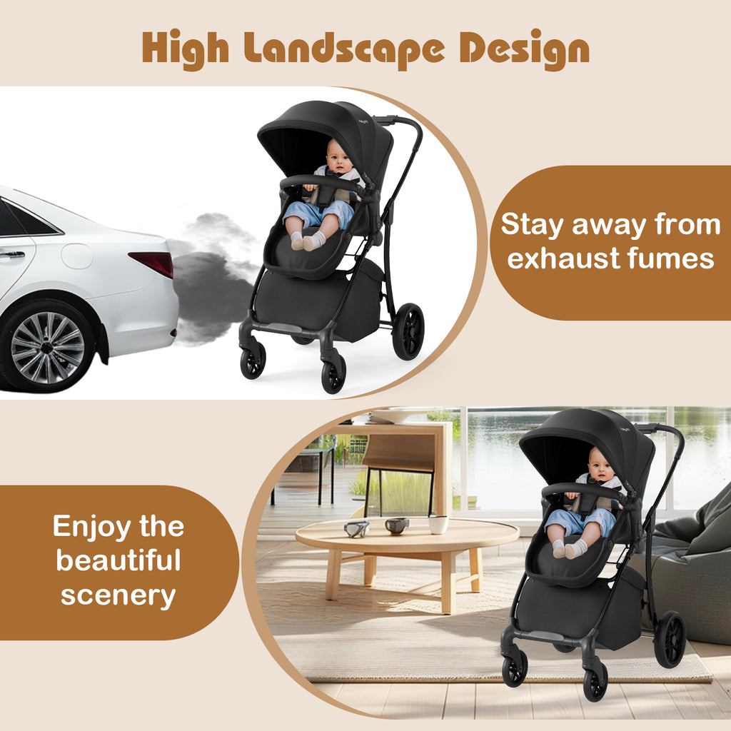 2-in-1 Baby Stroller with Bassinet Mode and Reversible Seat-Black