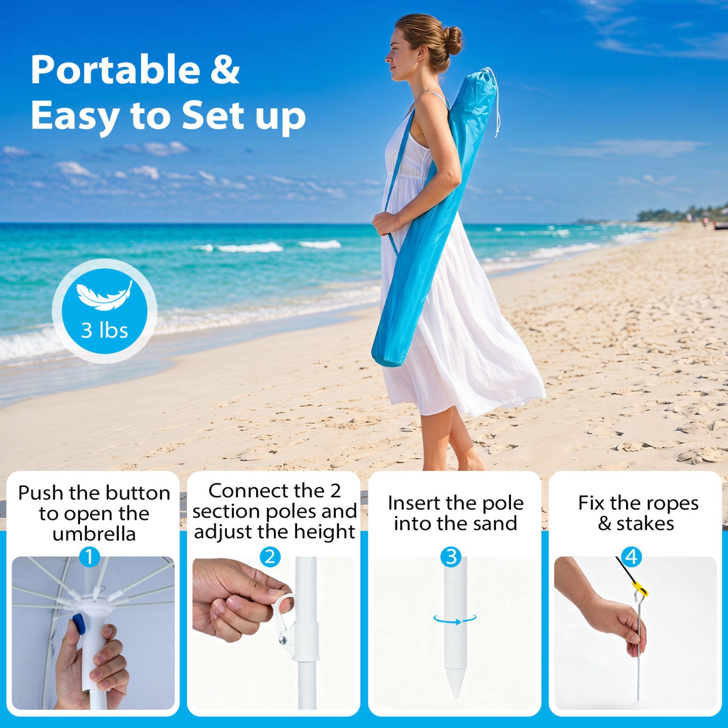 2-in-1 Beach Shelter Umbrella UPF 50+ with Side Panels for Camping Picnic-Turquoise