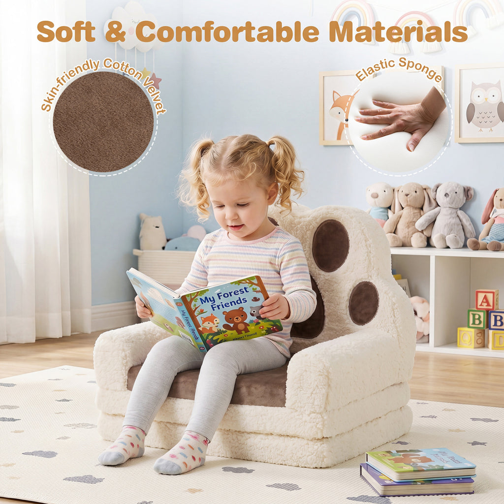 2-in-1 Convertible Kids Sofa to Lounger with Removable Cover-Brown