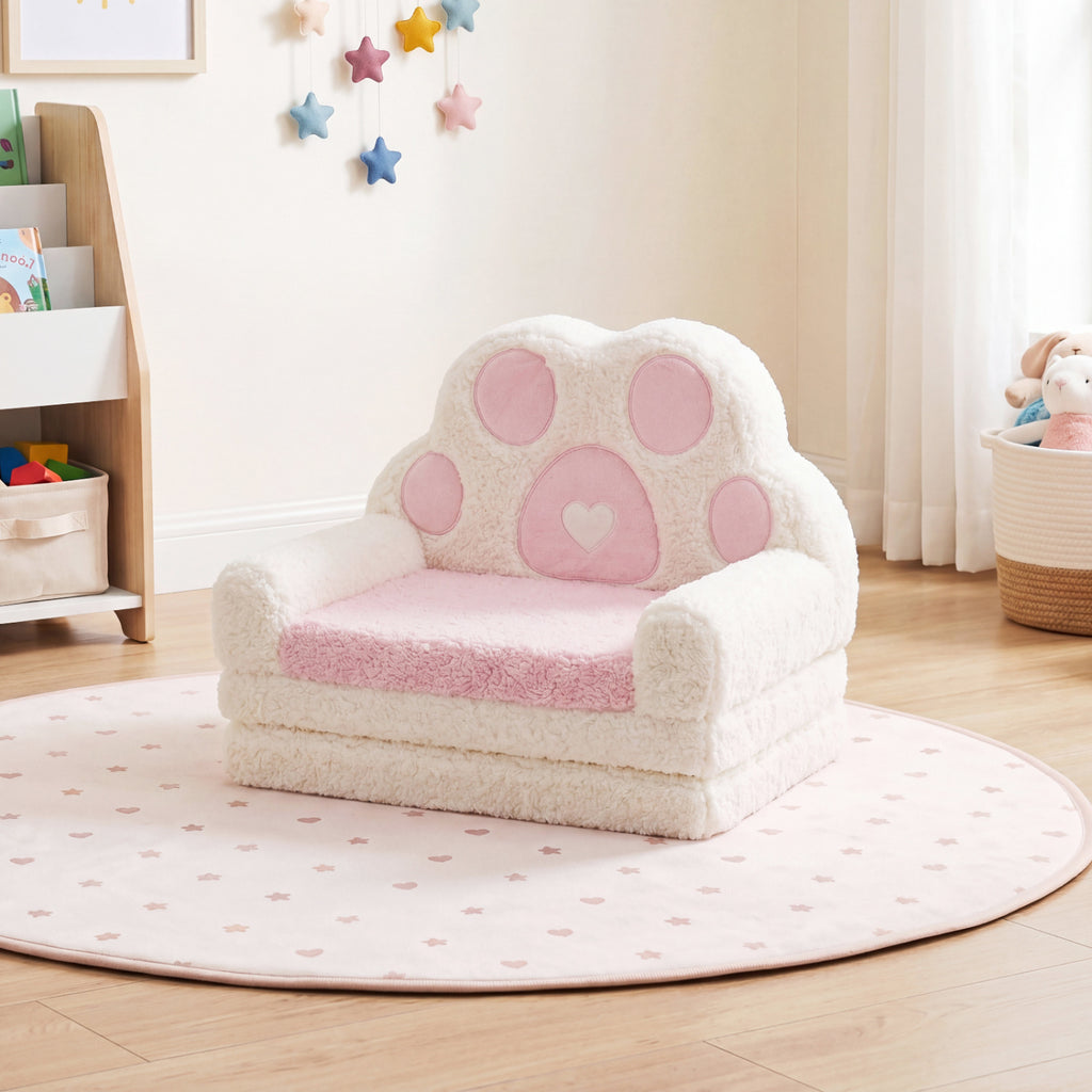 2-in-1 Convertible Kids Sofa to Lounger with Removable Cover-Pink