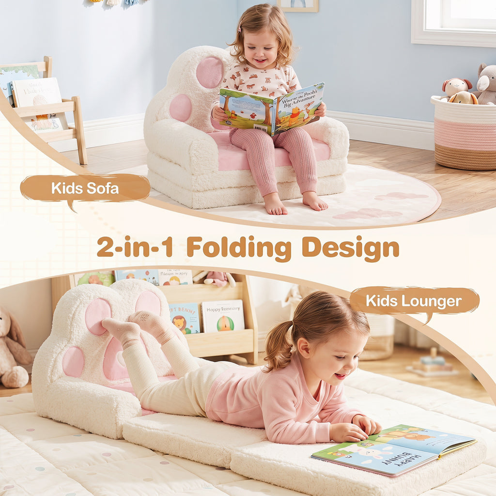 2-in-1 Convertible Kids Sofa to Lounger with Removable Cover-Pink