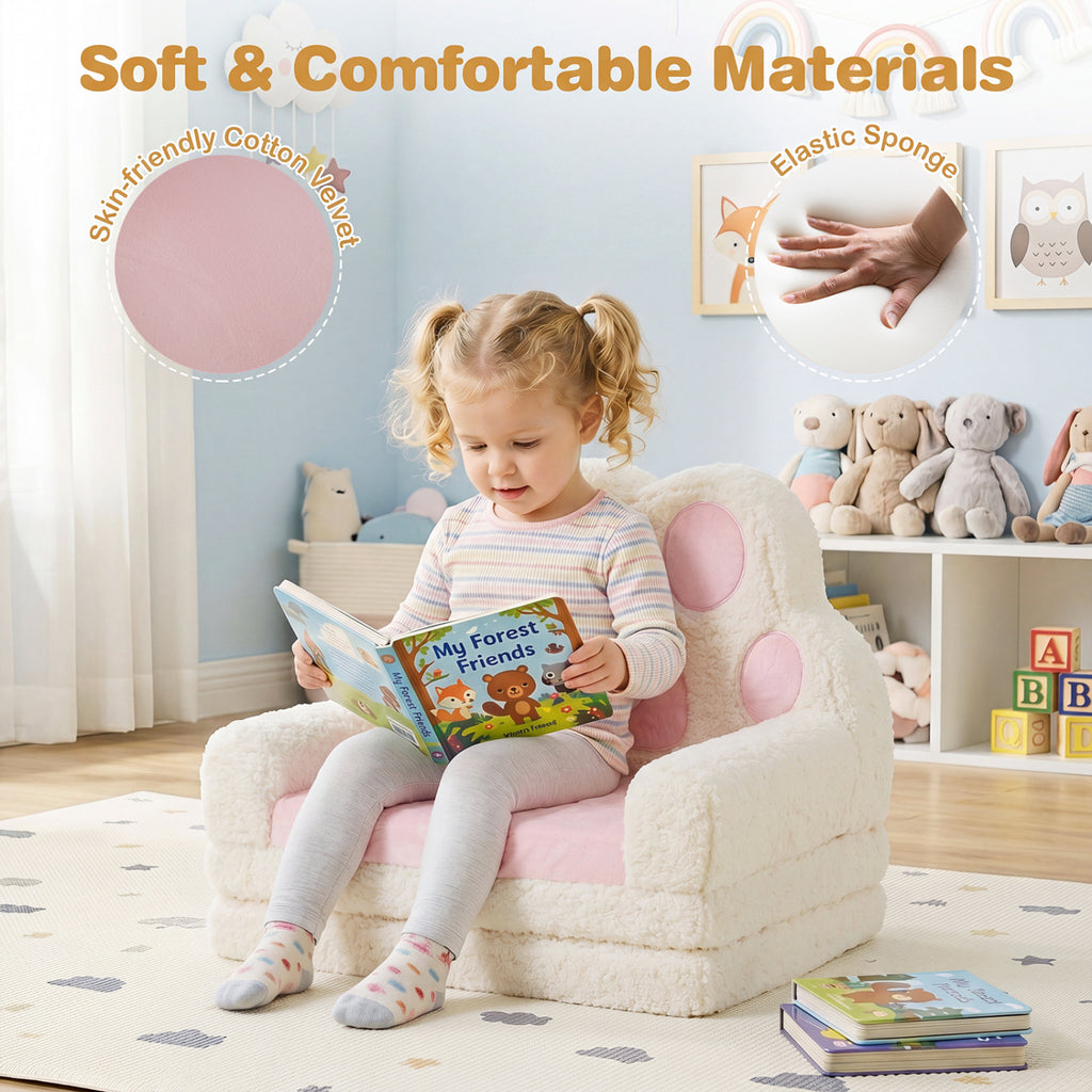 2-in-1 Convertible Kids Sofa to Lounger with Removable Cover-Pink